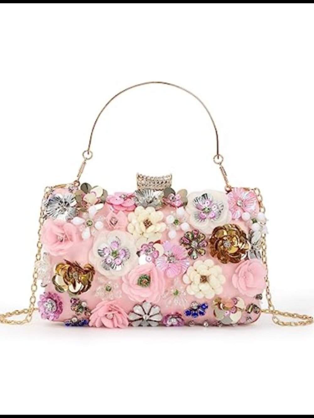3D Flower Evening Clutch with Chain Strap & Wristlet Multi-Way Handbag